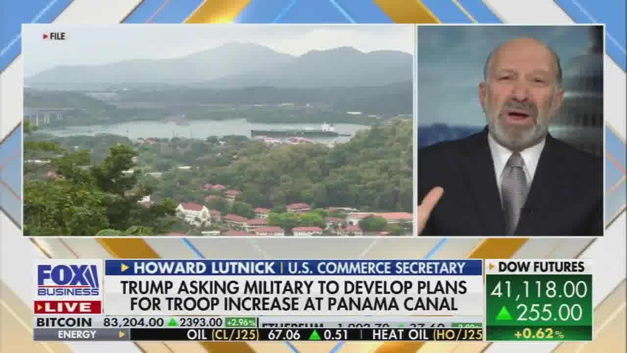 Lutnick: Donald Trump is saying the Panama Canal is fundamental to our security, and he's gonna take care of America. Now Greenland is much easier. We are a great democracy. Greenland is going to join America if the people of Greenland want to vote to join America.