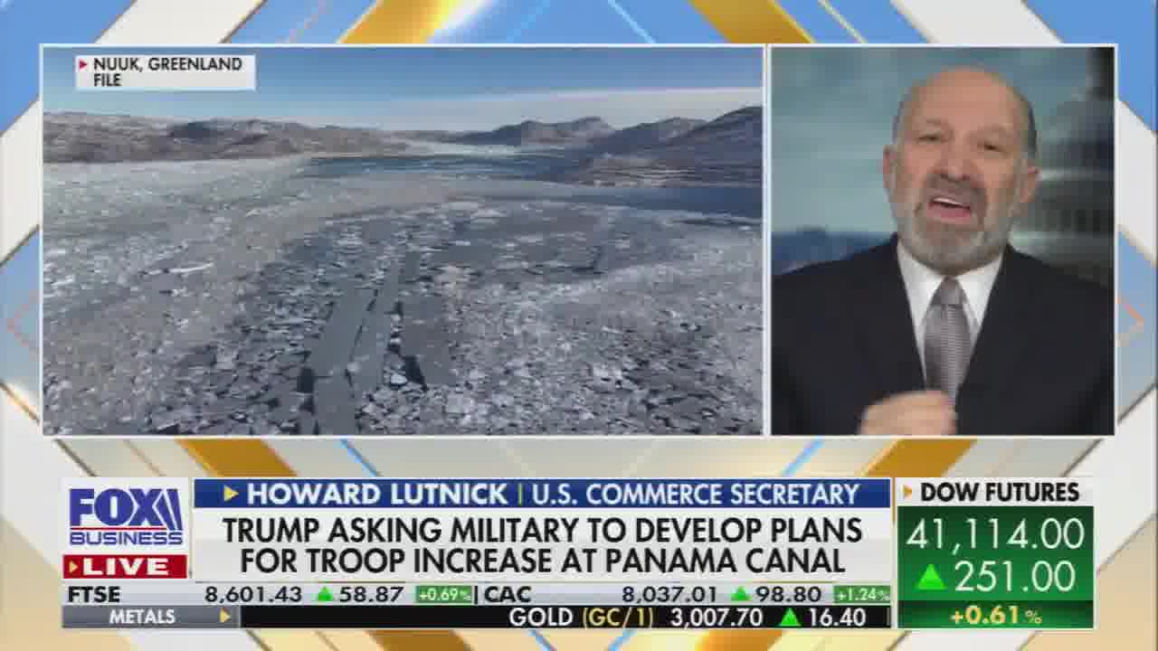 Lutnick: Donald Trump is saying the Panama Canal is fundamental to our security, and he's gonna take care of America. Now Greenland is much easier. We are a great democracy. Greenland is going to join America if the people of Greenland want to vote to join America.