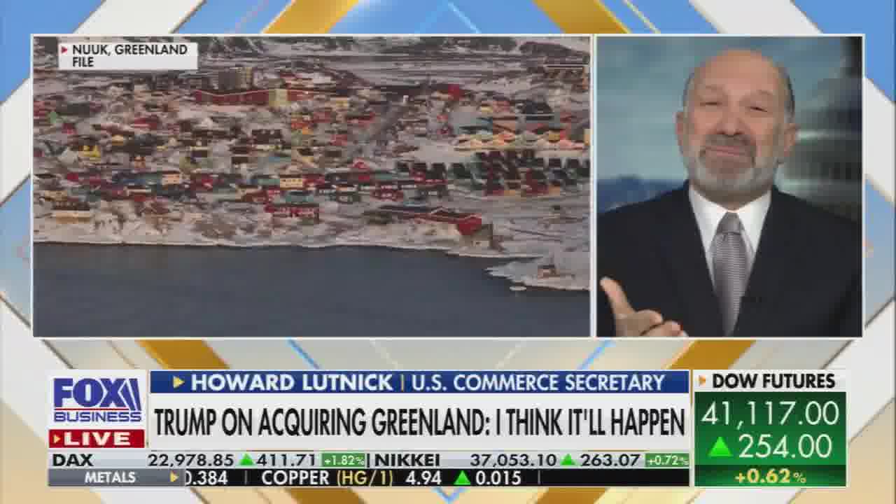 Lutnick: Donald Trump is saying the Panama Canal is fundamental to our security, and he's gonna take care of America. Now Greenland is much easier. We are a great democracy. Greenland is going to join America if the people of Greenland want to vote to join America.