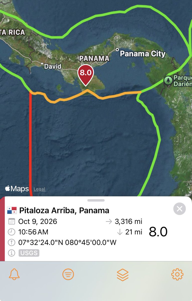 A magnitude 8.0 earthquake just struck Panama, 9 miles southwest of Pitaloza Arriba
