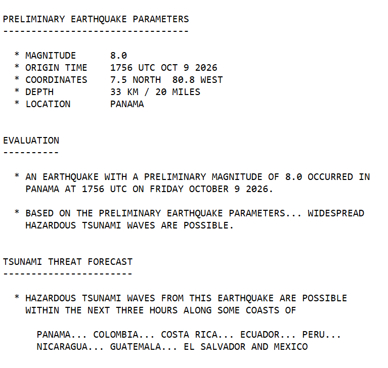 Pacific Tsunami Warning Center issues tsunami alert for Panama, Colombia, Costa Rica, Ecuador, Peru, Nicaragua, Guatemala, El Salvador and Mexico